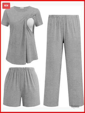 3 Piece Maternity Nursing Pajama Set Breastfeeding Sleepwear